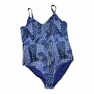 NWT Nicole Miller Studio One Piece Cross Front Halter Navy Blue Size 2X